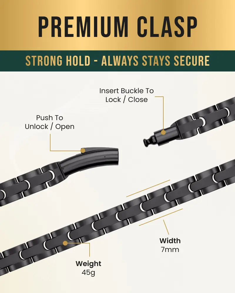Black ceramic watch band with premium clasp and secure locking for black titanium magnetic therapy necklace