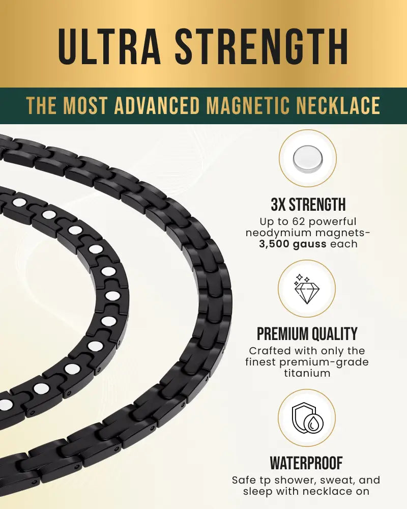Black titanium magnetic therapy necklace made of premium-grade titanium with embedded neodymium magnets