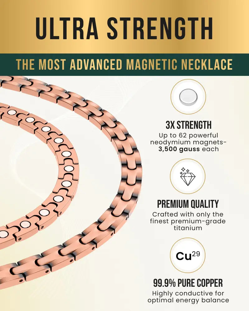 Classic rose gold magnetic copper therapy chain necklace with interlocking links and embedded neodymium magnets