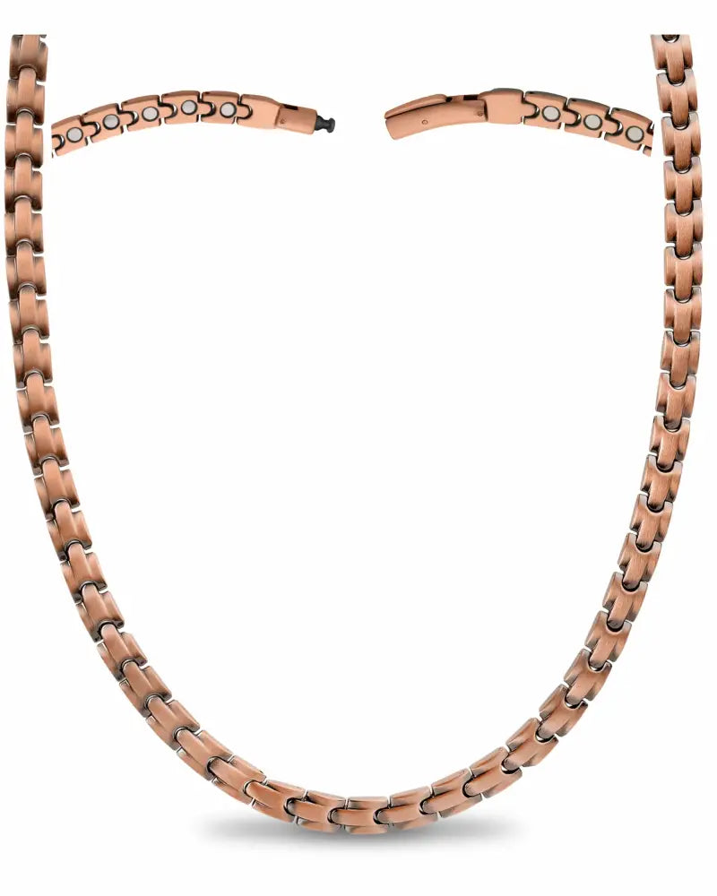 Classic rose gold magnetic copper therapy chain necklace with interlocking links and embedded circular magnets