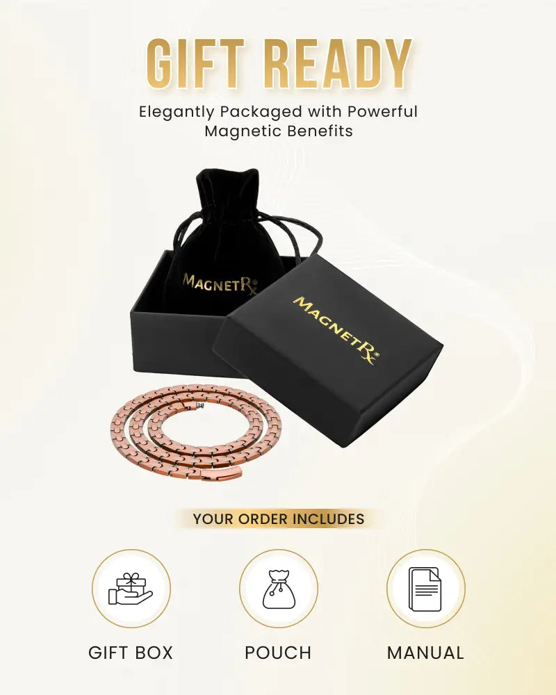 Rose gold copper magnetic bracelet with interlocking links and sleek modern design for therapy and style
