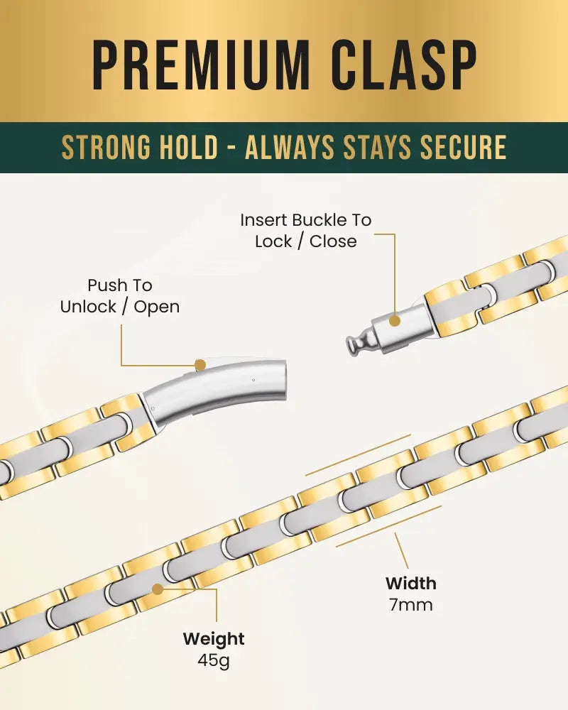 Two-tone titanium magnetic therapy link necklace with gold and silver chain and premium clasp