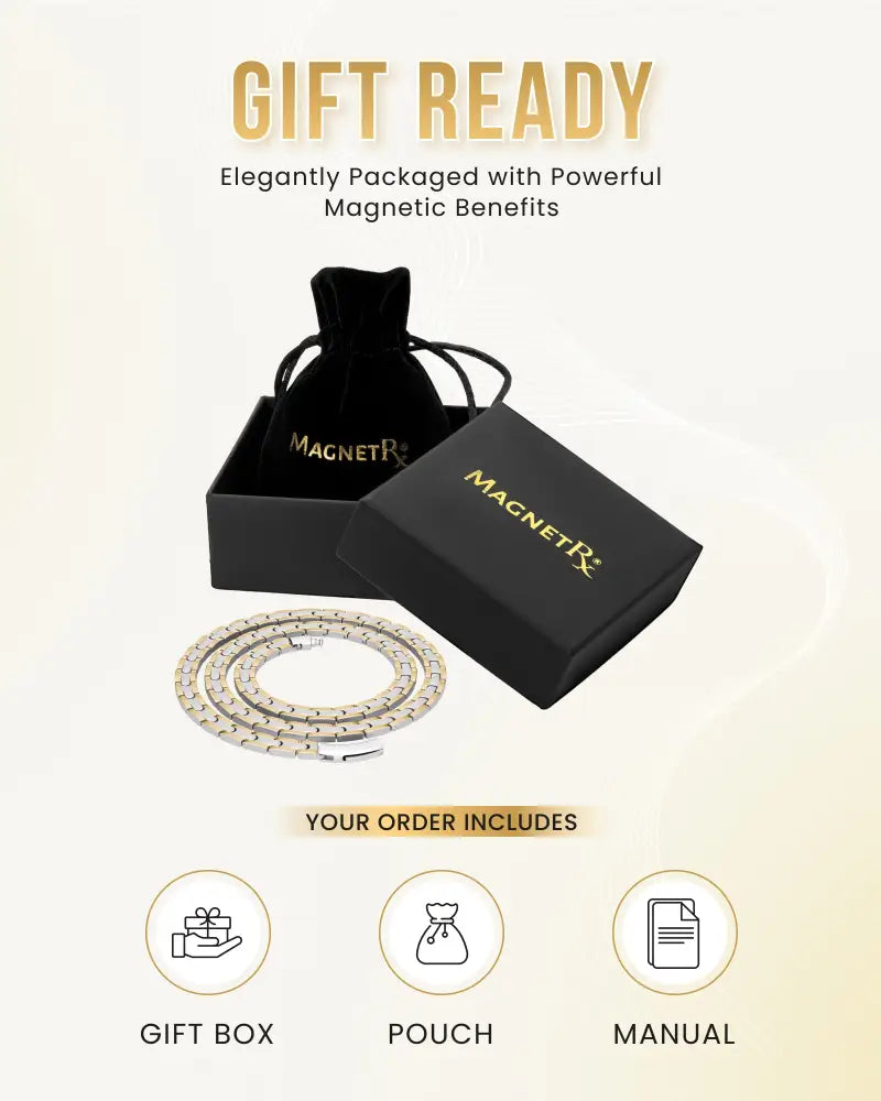A sleek coiled two-tone titanium magnetic therapy necklace with metallic silver finish and subtle patterned detailing