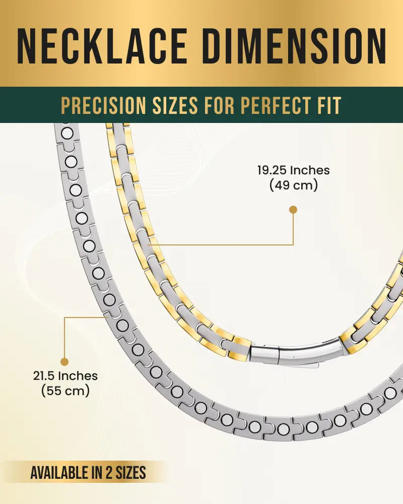 Two-tone silver and gold titanium magnetic therapy link necklace with interlocking oval chain links