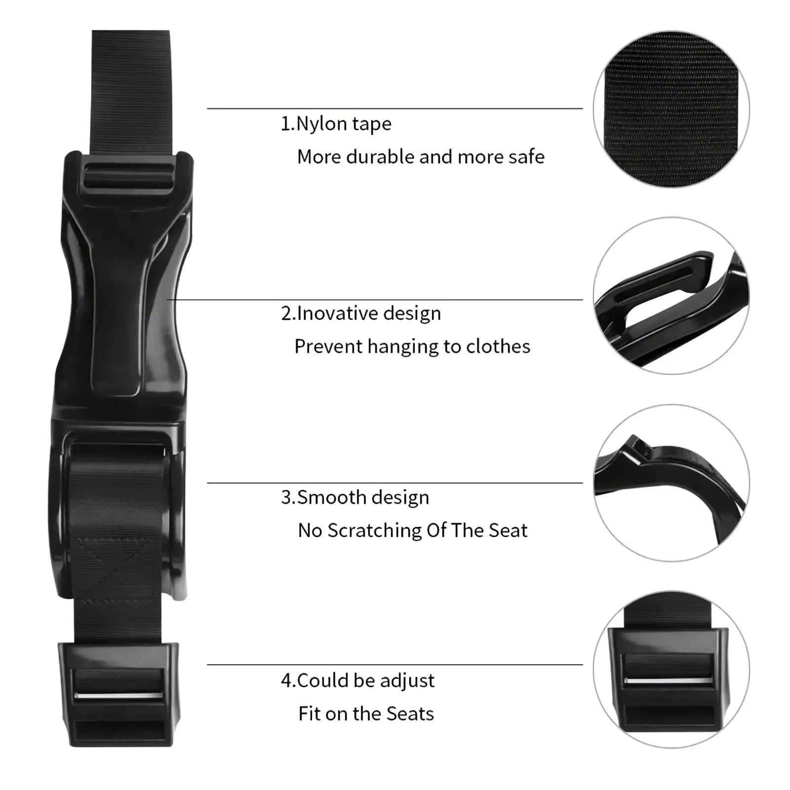 Pregnant car seat belt adjuster maternity safety strap with black nylon strap and durable plastic buckle to protect car seats