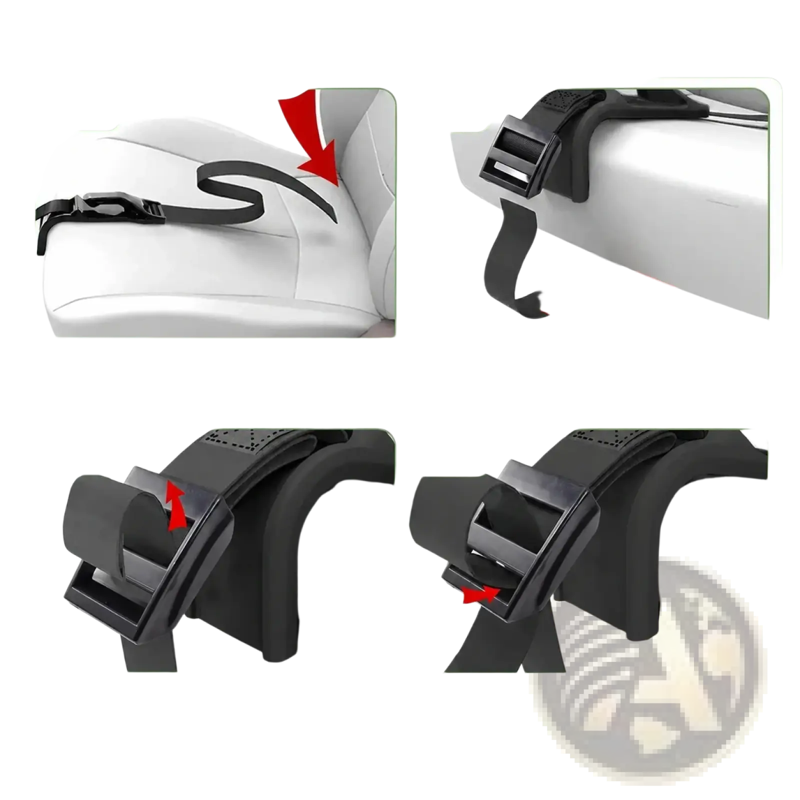 Black plastic pregnant car seat belt adjuster with adjustable buckle and loop traction design for maternity safety