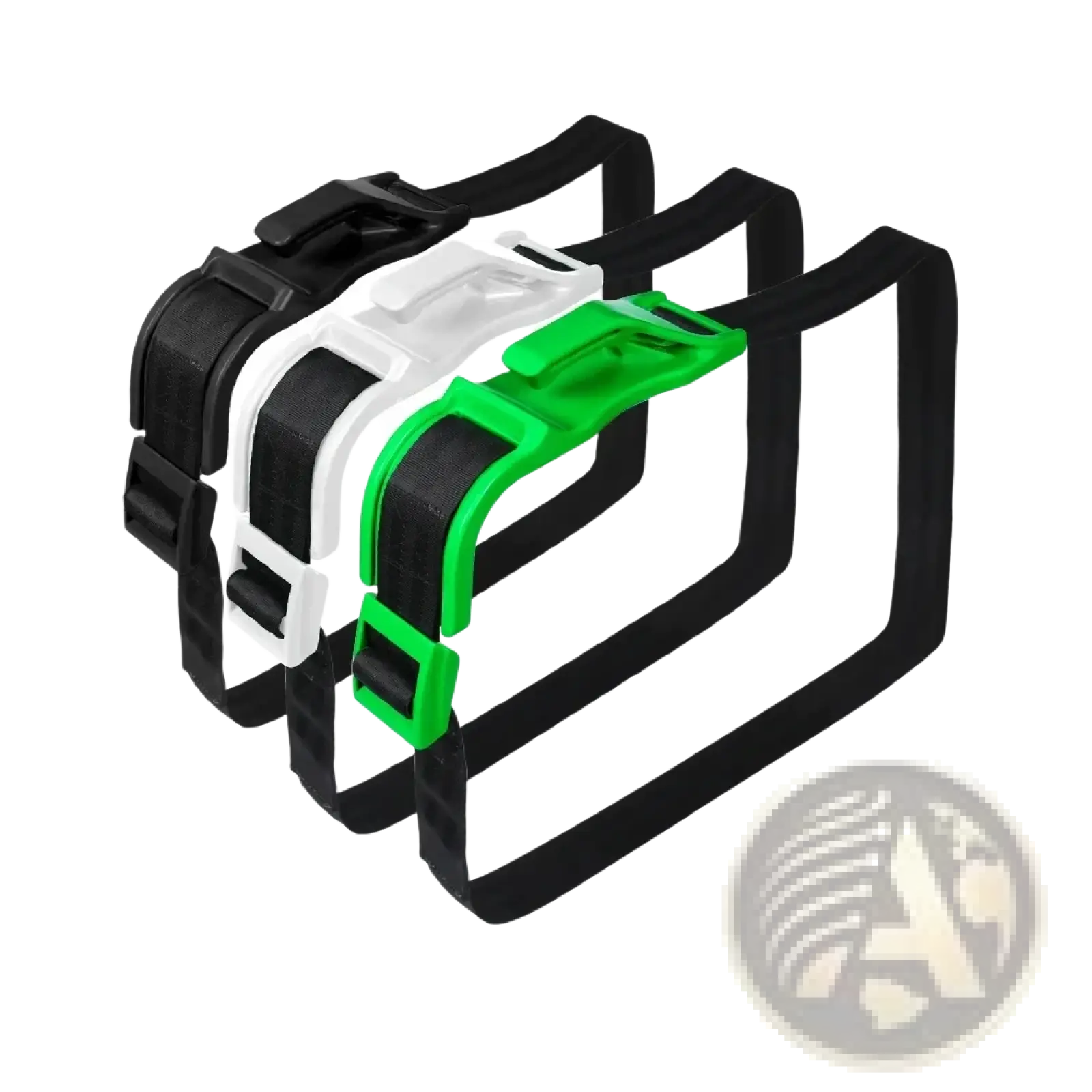 Pregnant car seat belt adjusters in black white and green plastic with adjustable straps for maternity safety
