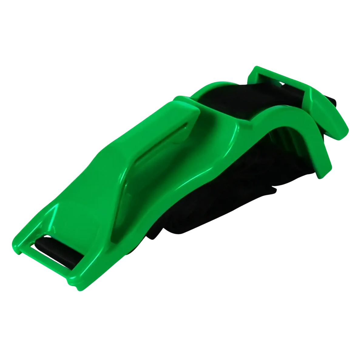 Pregnant car seat belt adjuster with a bright green plastic buckle and black elastic strap for maternity safety