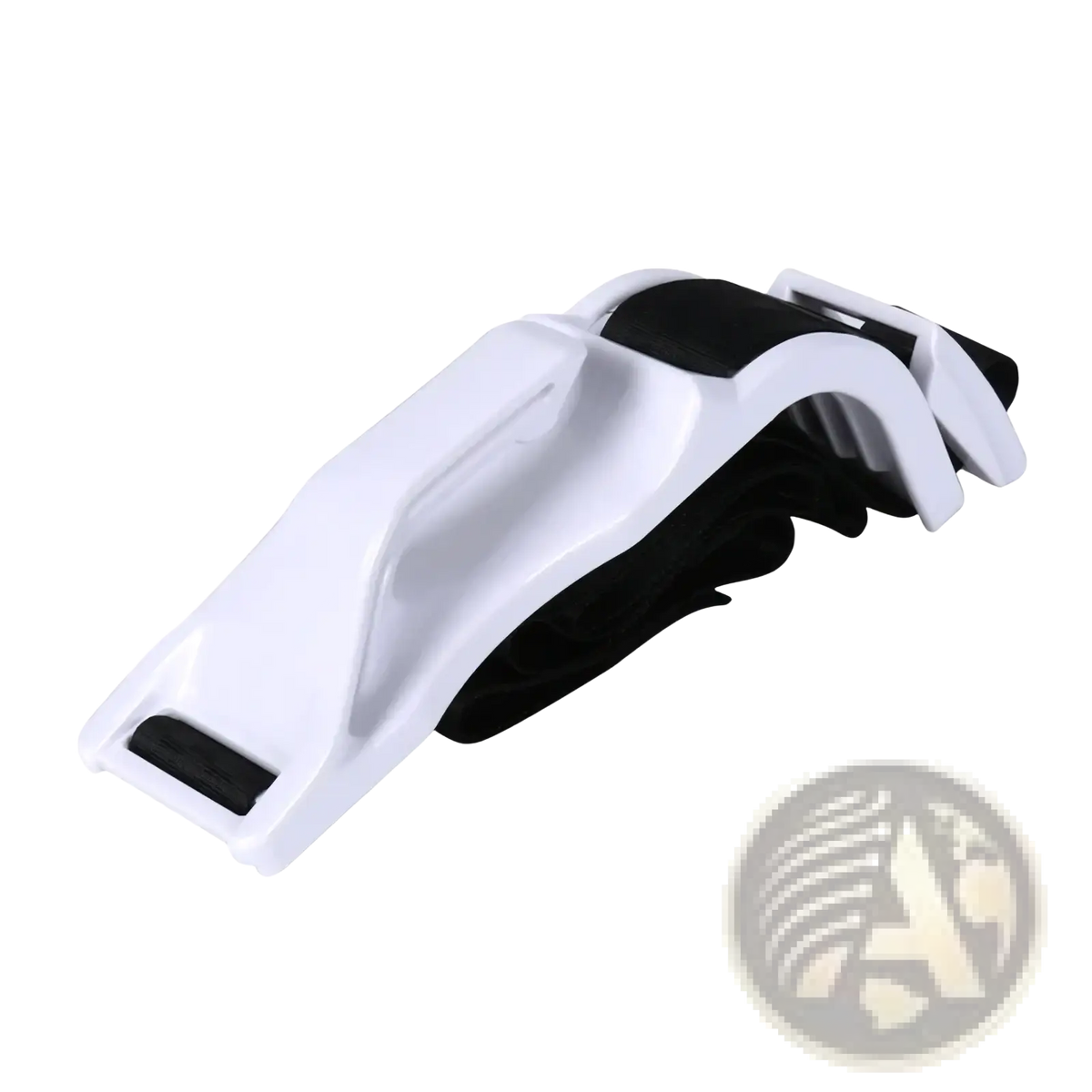 Pregnant car seat belt adjuster maternity safety strap with white plastic and black fabric motorcycle helmet chin guard