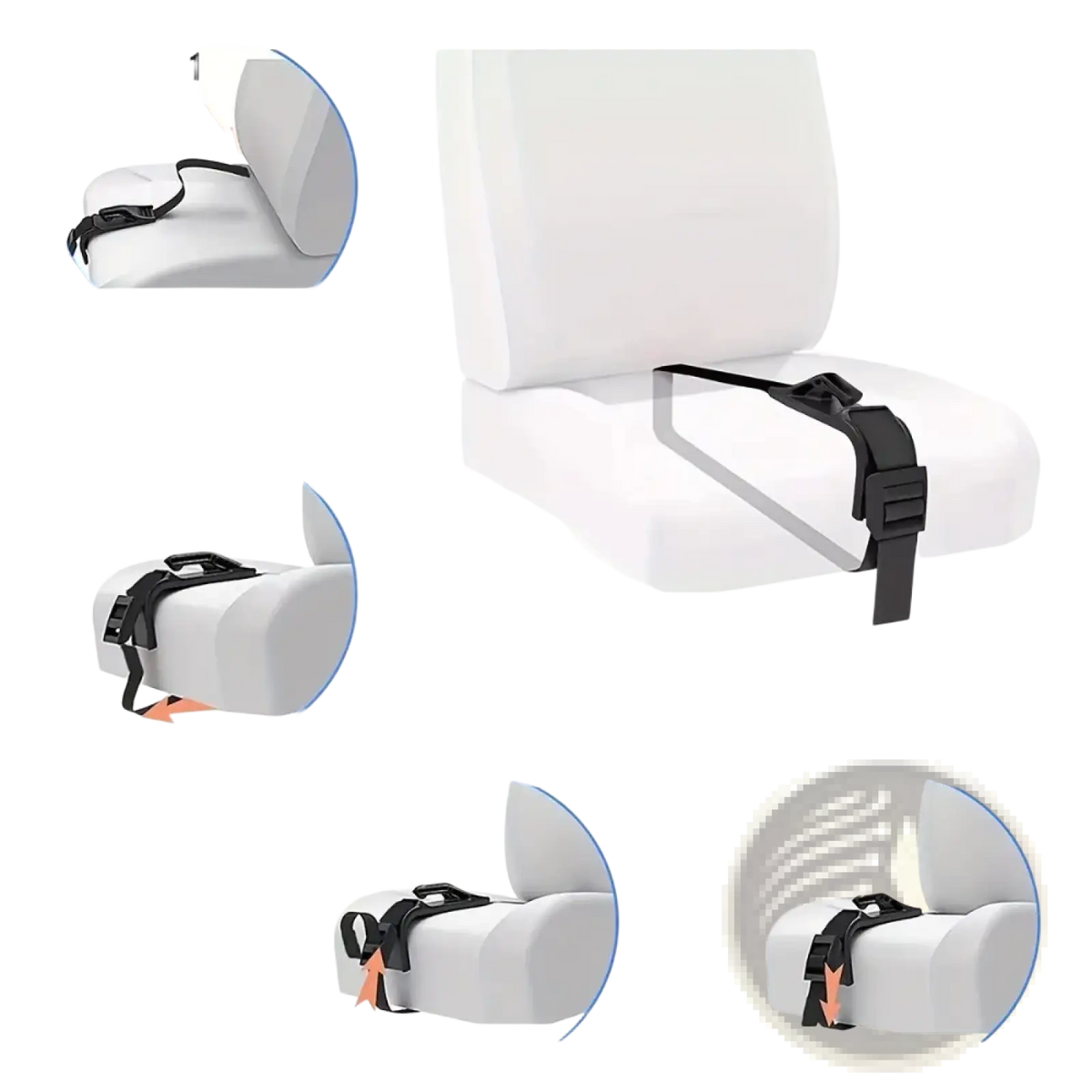 Black adjustable seat belt strap for securing a white chair in pregnant car seat belt maternity safety adjuster