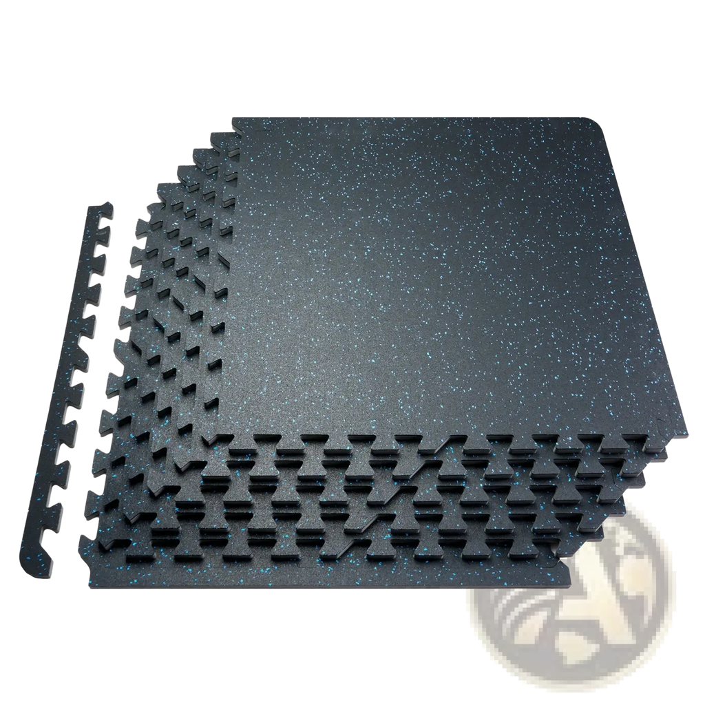 Premium 0.56 inch interlocking black speckled rubber gym floor tiles 25 pack with durable nonslip material