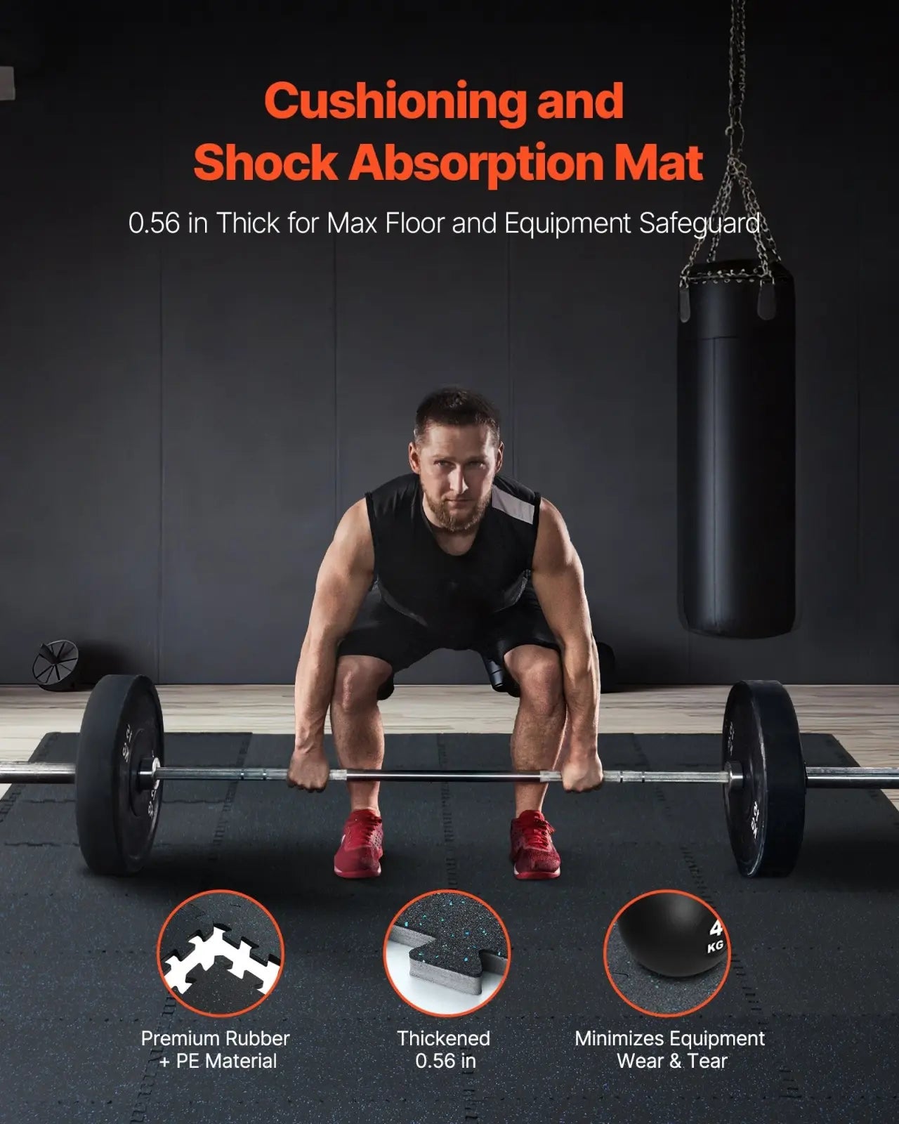 Black cushioning and shock absorption mat made of premium rubber plus pe material 0.56 inch thick for floor and equipment safeguard
