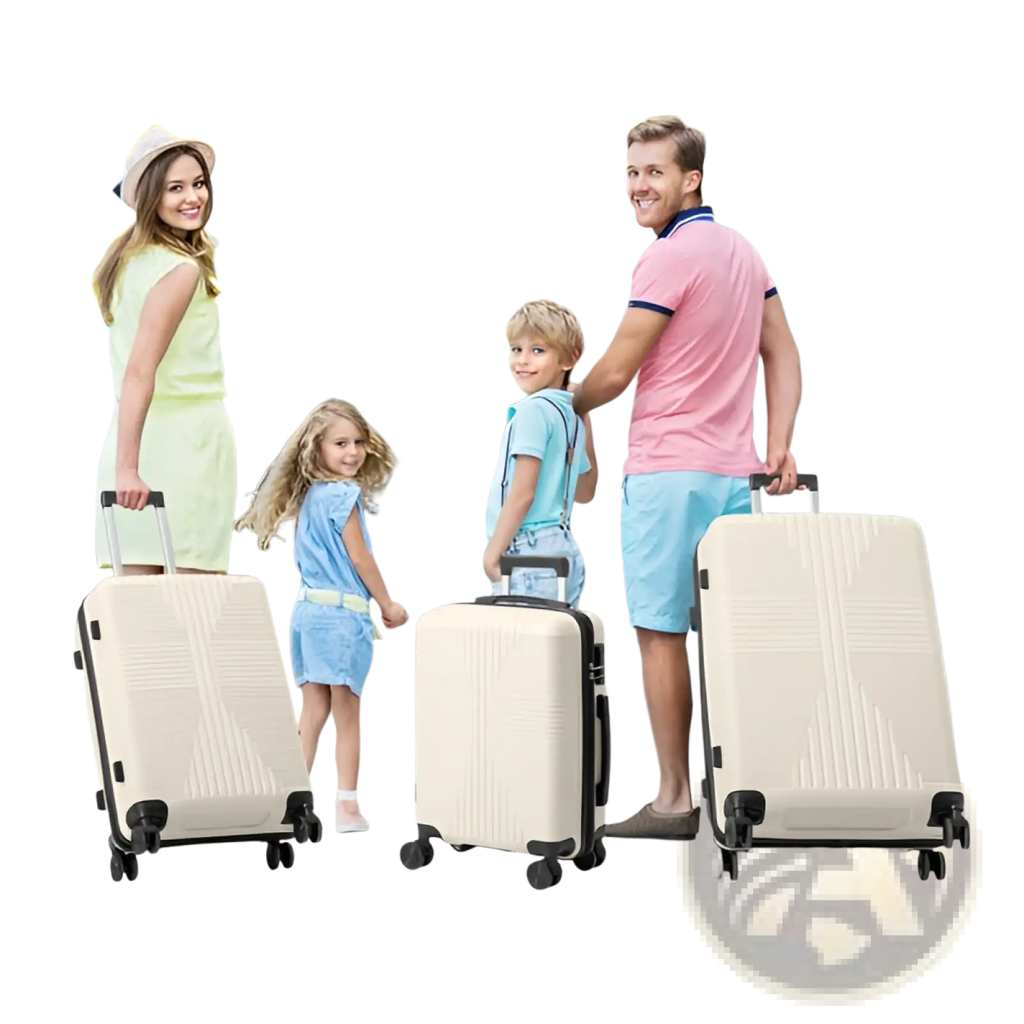 Beige premium 3 piece pp hardshell spinner suitcase set with black wheels and handles for durable travel use