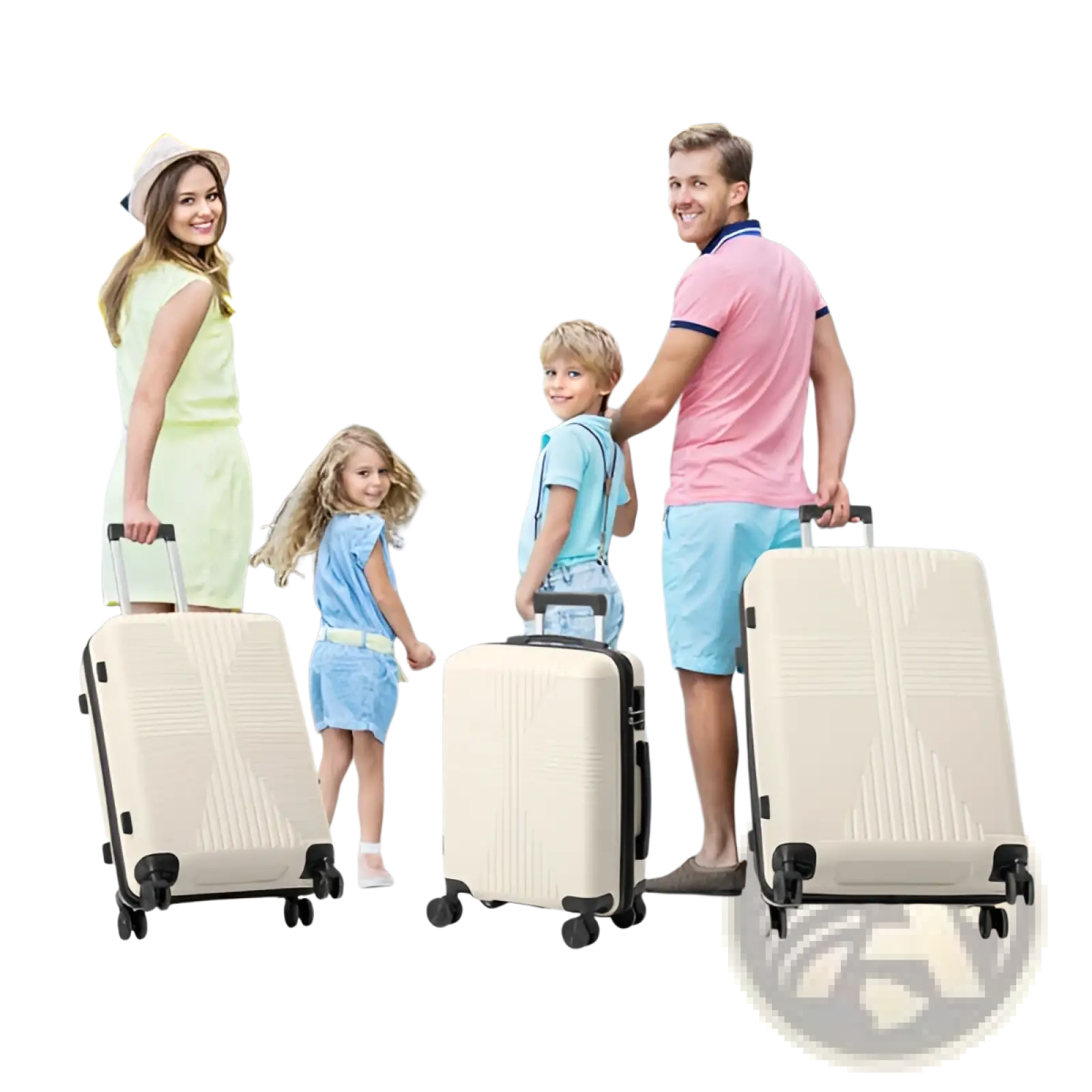 Beige premium 3 piece pp hardshell spinner suitcase set with black wheels and handles for durable travel use