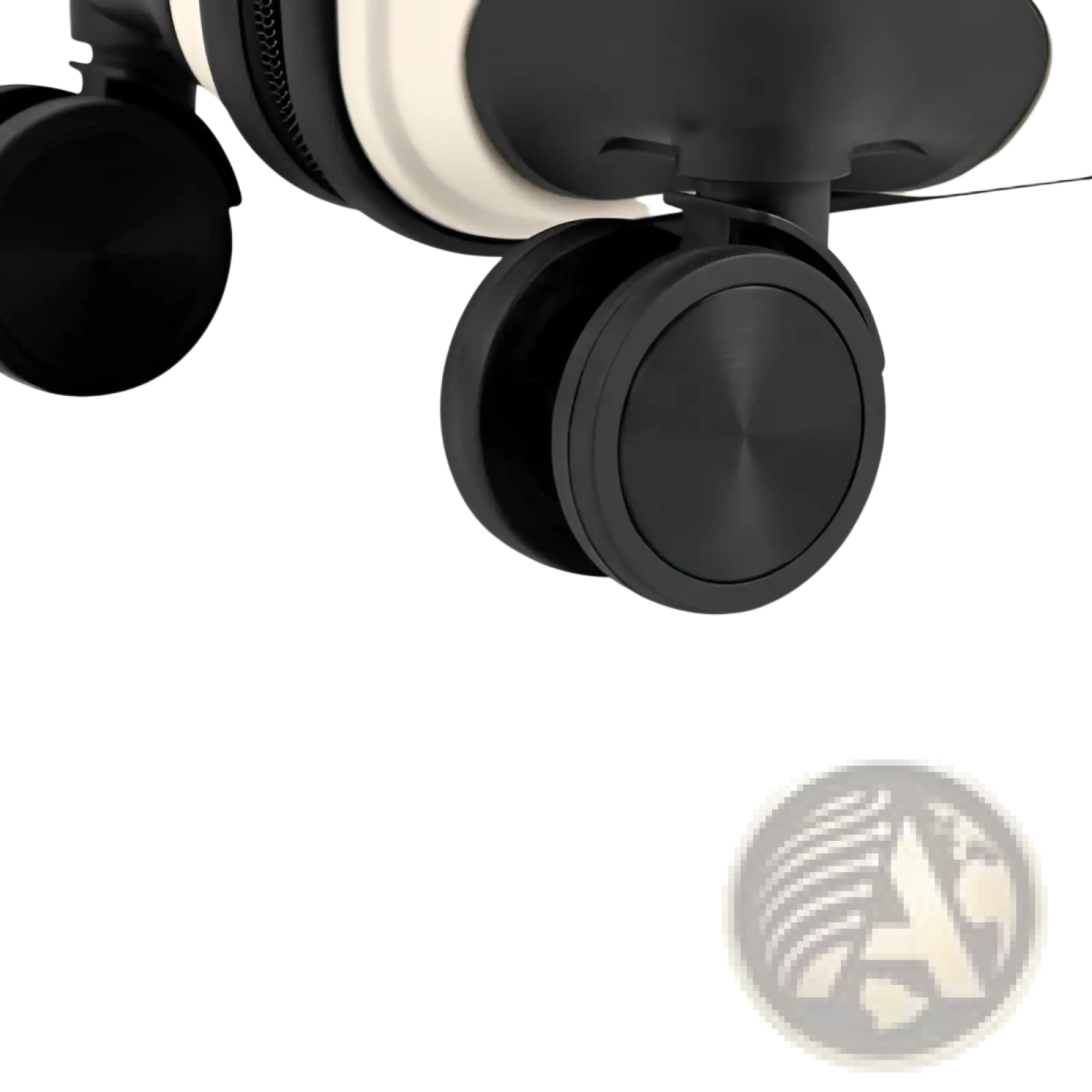 Black dual-wheel spinner suitcase wheels with matte finish and sturdy construction on premium 3 piece pp hardshell set