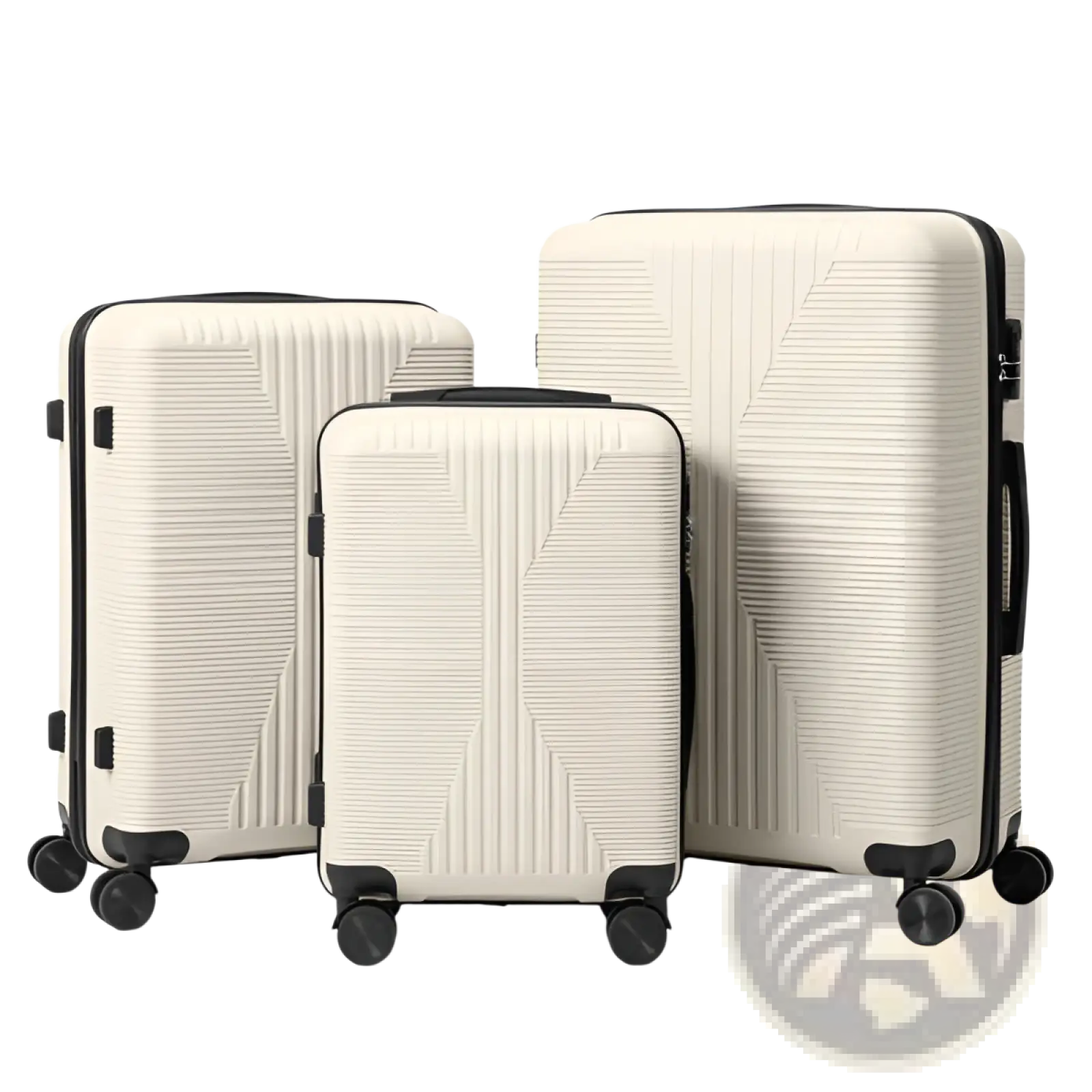 Premium 3 piece pp hardshell spinner suitcase set in beige with black trim and wheels for easy mobility and durability