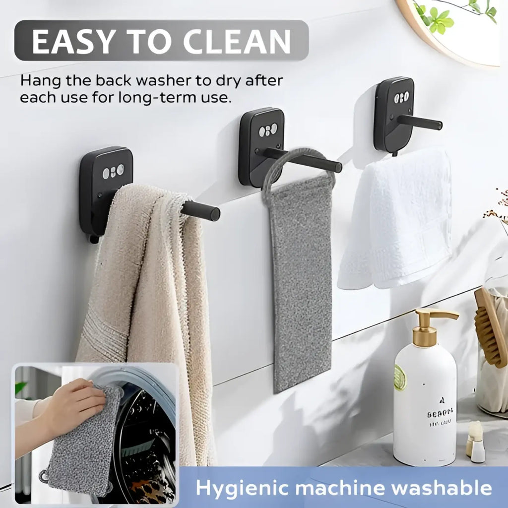 Black wall-mounted towel racks with sleek modern design and sturdy metal construction for premium bamboo fiber back scrubber towel