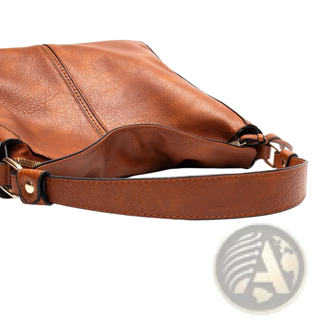 Premium brown leather hobo crossbody bag with textured surface and gold-tone hardware for stylish use