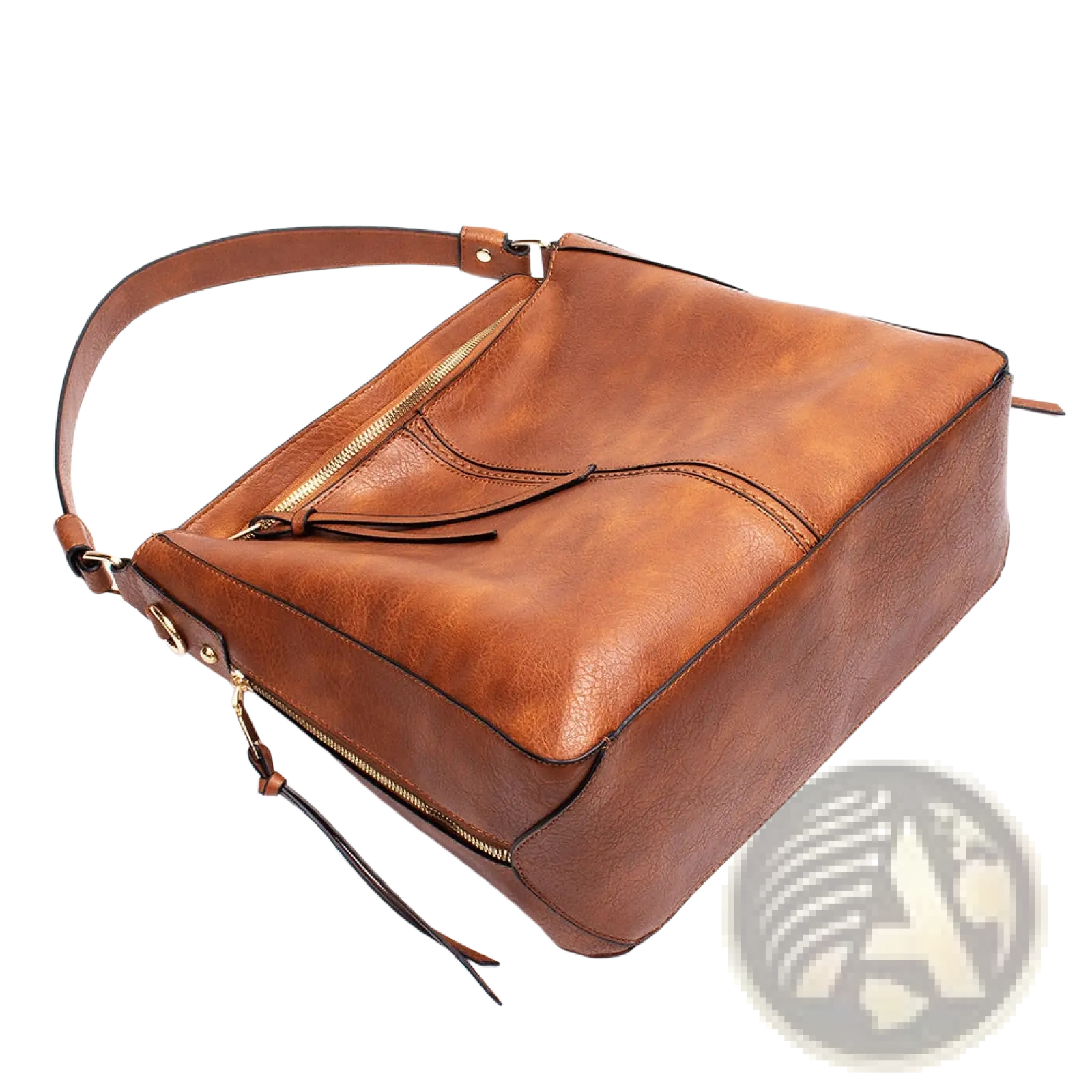 Premium brown leather hobo crossbody bag featuring gold-tone zipper and hardware for stylish everyday use