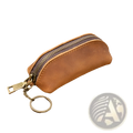 Premium cowhide leather multi-functional key and coin pouch in tan with a dark zipper and brass hardware