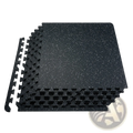 Black speckled premium interlocking rubber and eva foam gym floor tiles with durable edges for easy installation