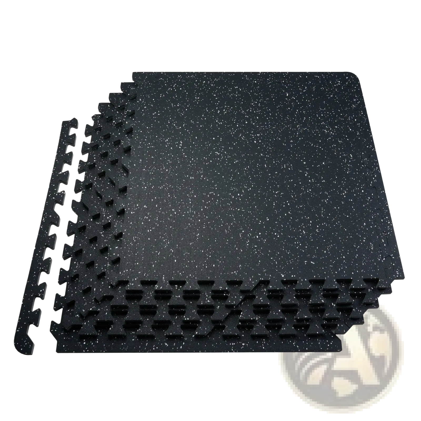 Black speckled premium interlocking rubber and eva foam gym floor tiles with durable edges for easy installation