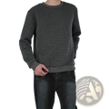 Premium jacquard knit round neck sweater for men and women in dark gray with quilted grid pattern and ribbed cuffs