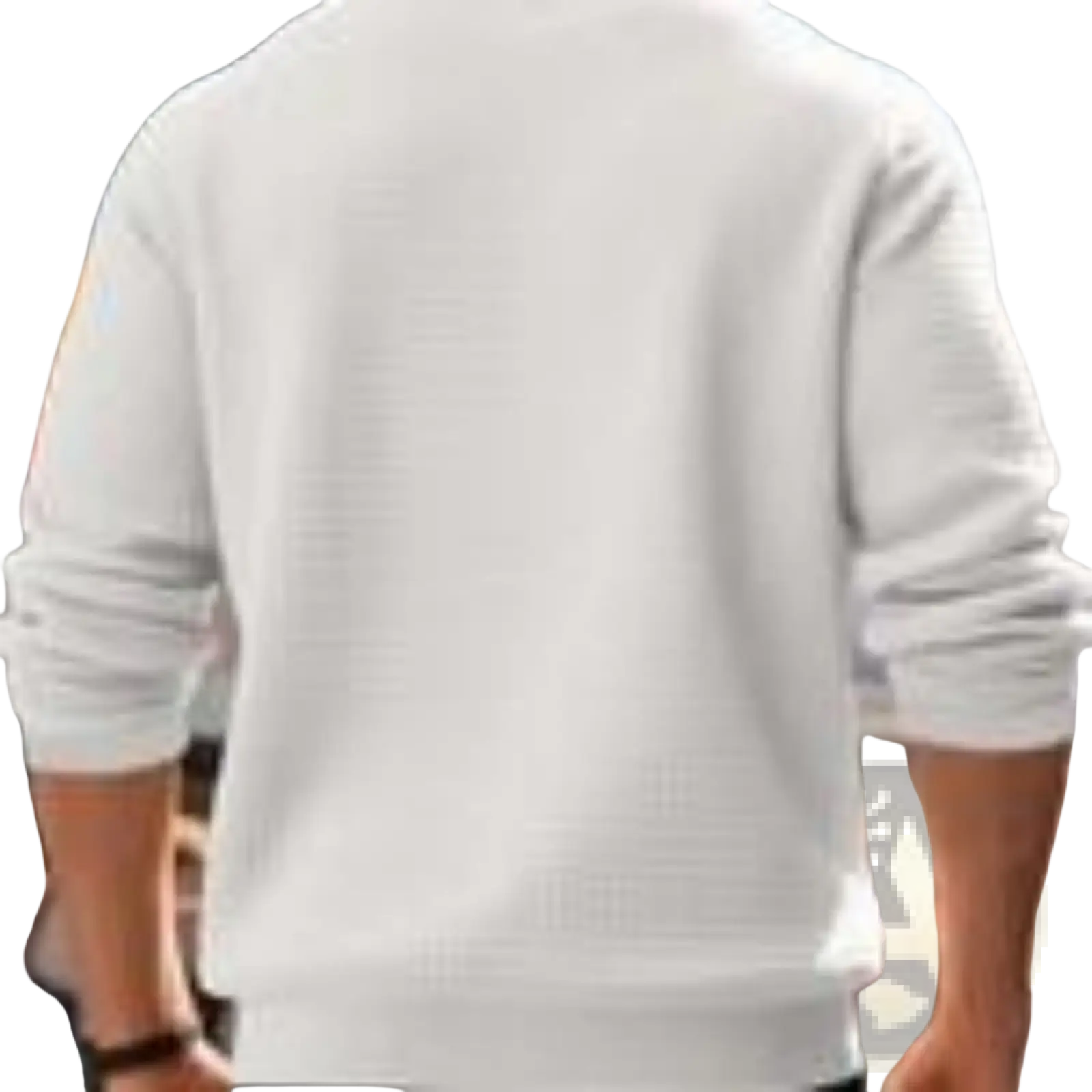 White premium jacquard knit round neck sweater for men and women with ribbed hem and cuffs