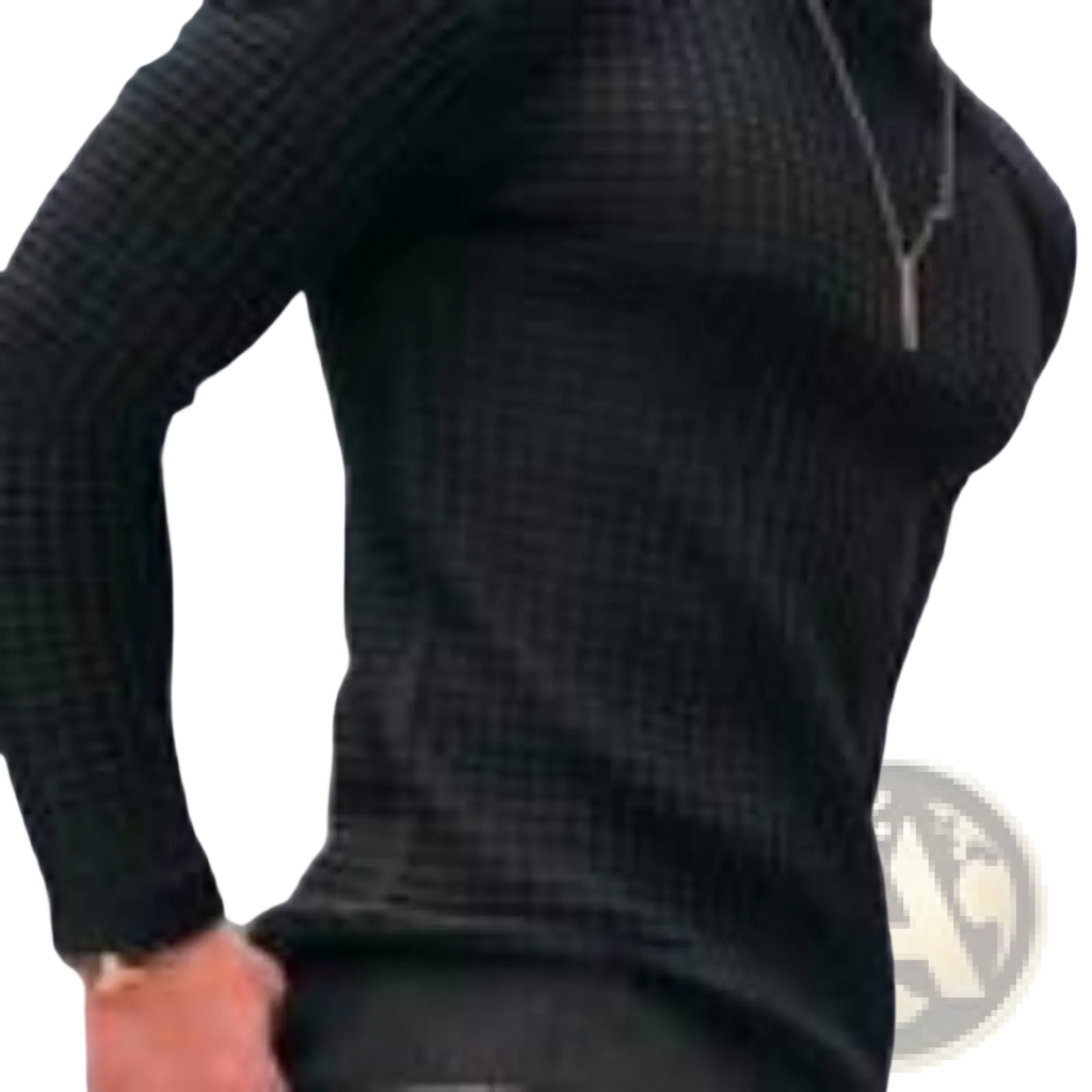 Black ribbed knit turtleneck sweater made from premium jacquard knit for men and women