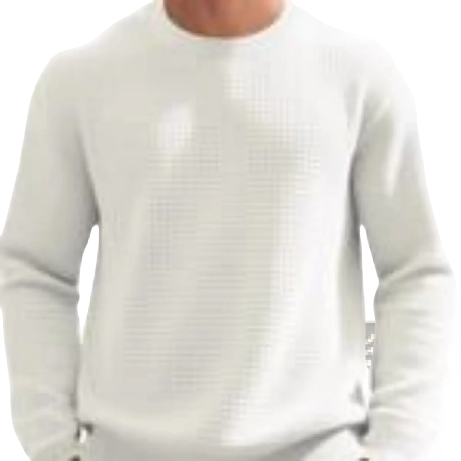 Premium jacquard knit round neck sweater in soft off-white textured fabric with long sleeves for men and women
