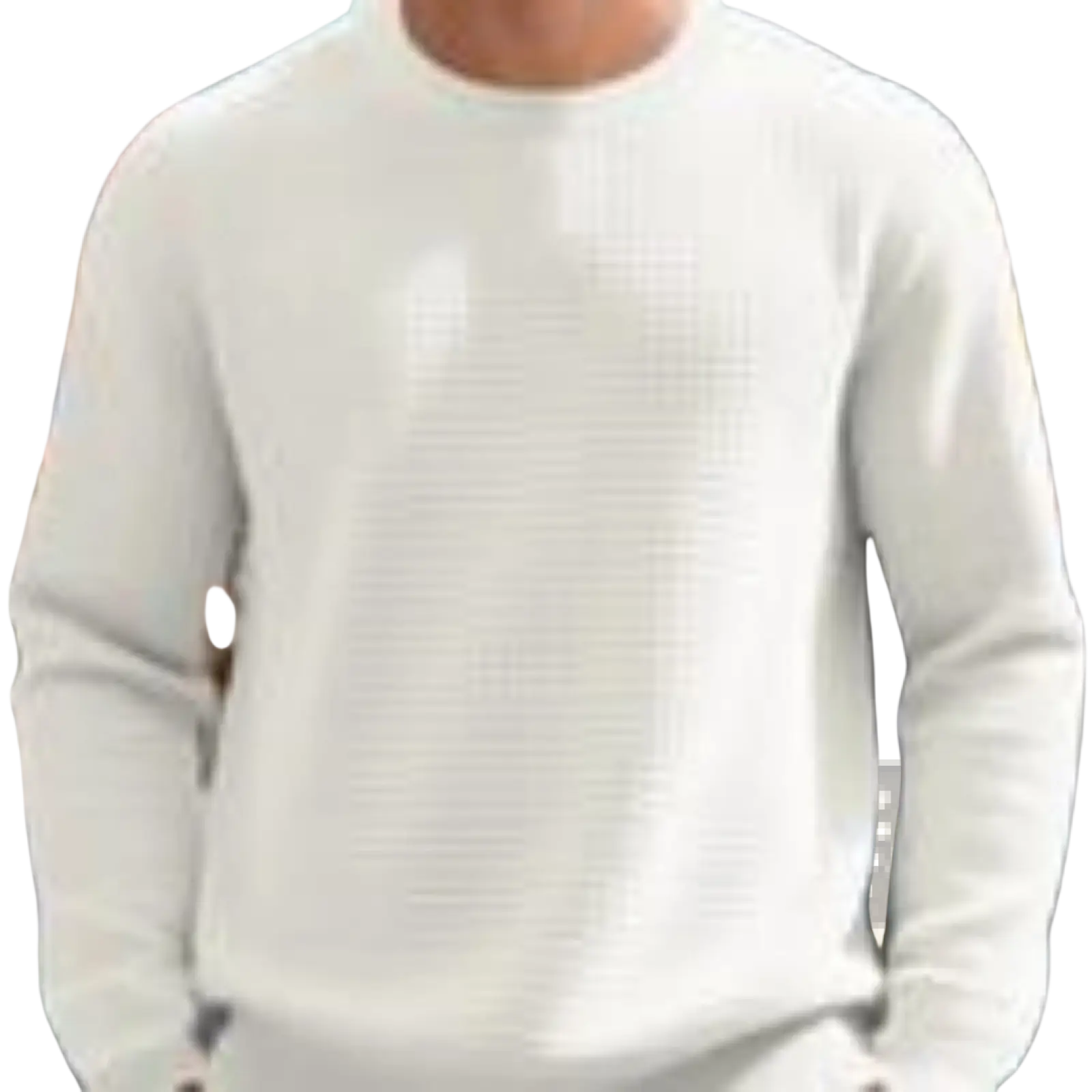 Cream-colored premium jacquard knit round neck sweater for men and women with textured long sleeves