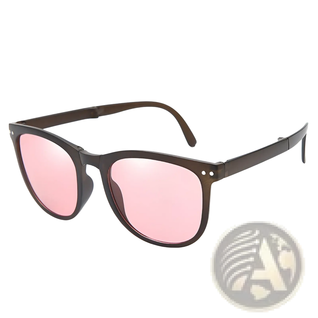 Brown-framed premium polarized folding sunglasses for women with pink mirrored lenses for stylish sun protection