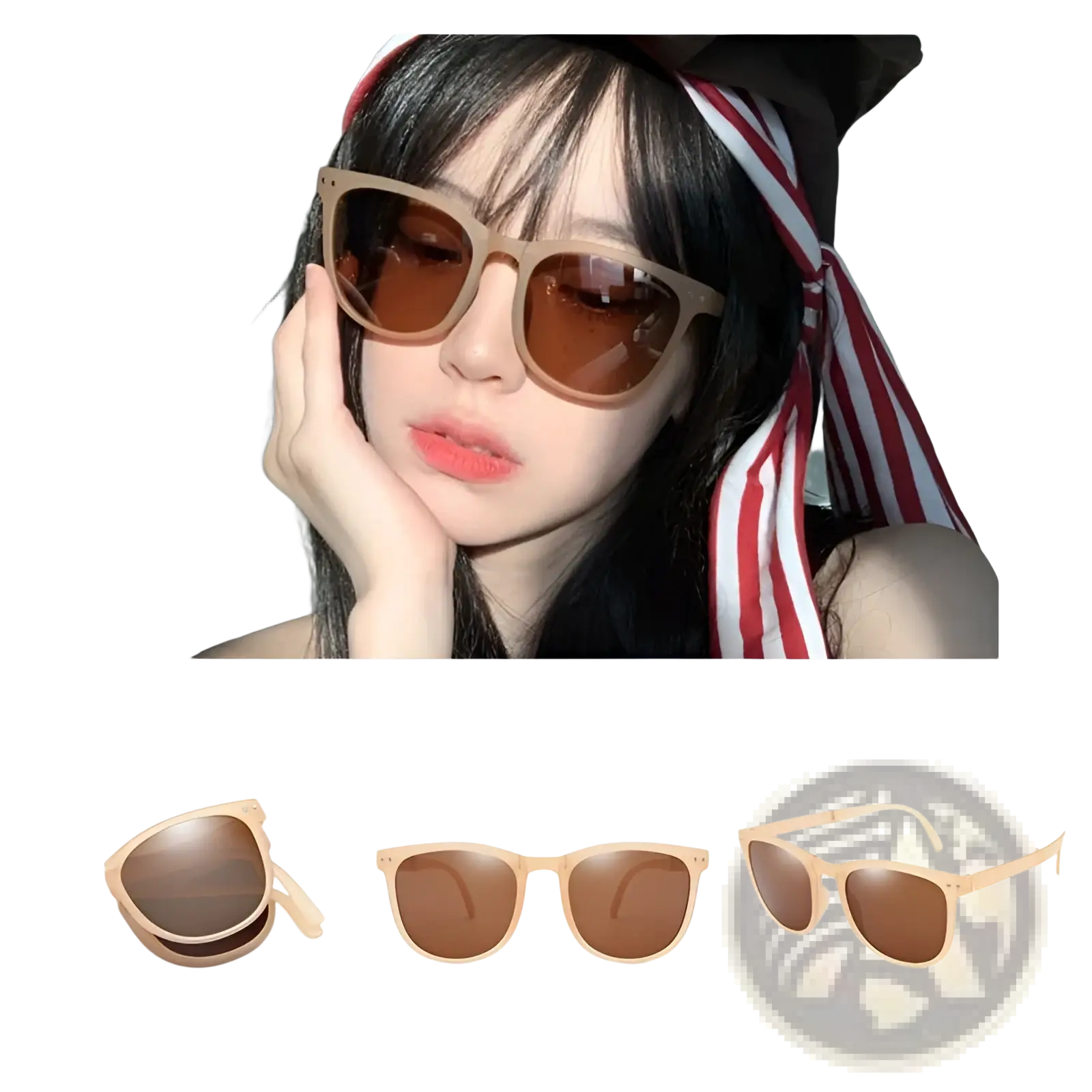 Beige-framed premium polarized folding sunglasses for women with brown gradient lenses and a sleek modern design