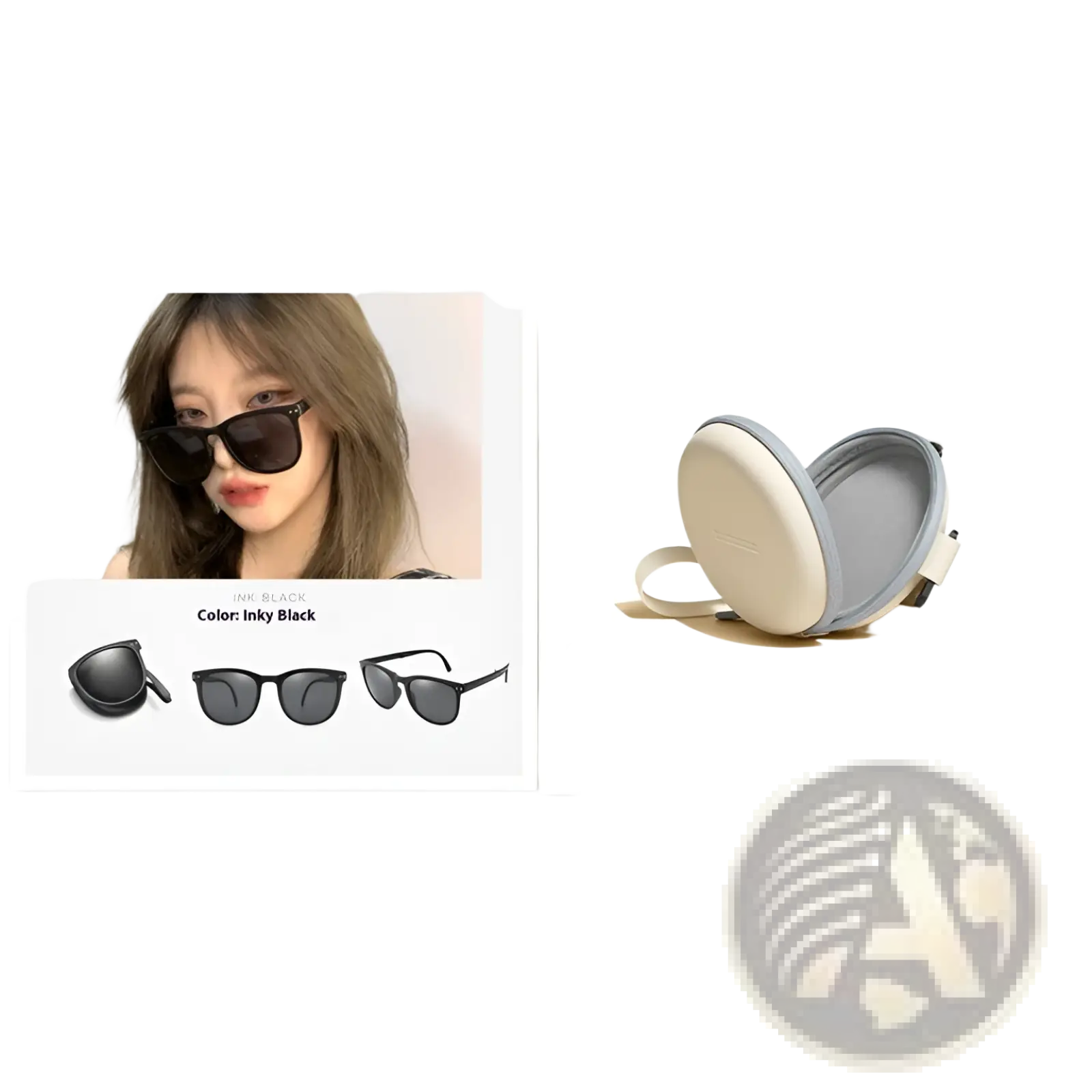 Premium polarized folding sunglasses for women in inky black with sleek modern frames and dark lenses