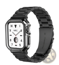 Premium stainless steel Apple watch band in black with sleek modern design and polished links with TPU case