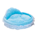 Light blue plush princess pet bed for dogs and cats with ruffled white lace trim for added elegance