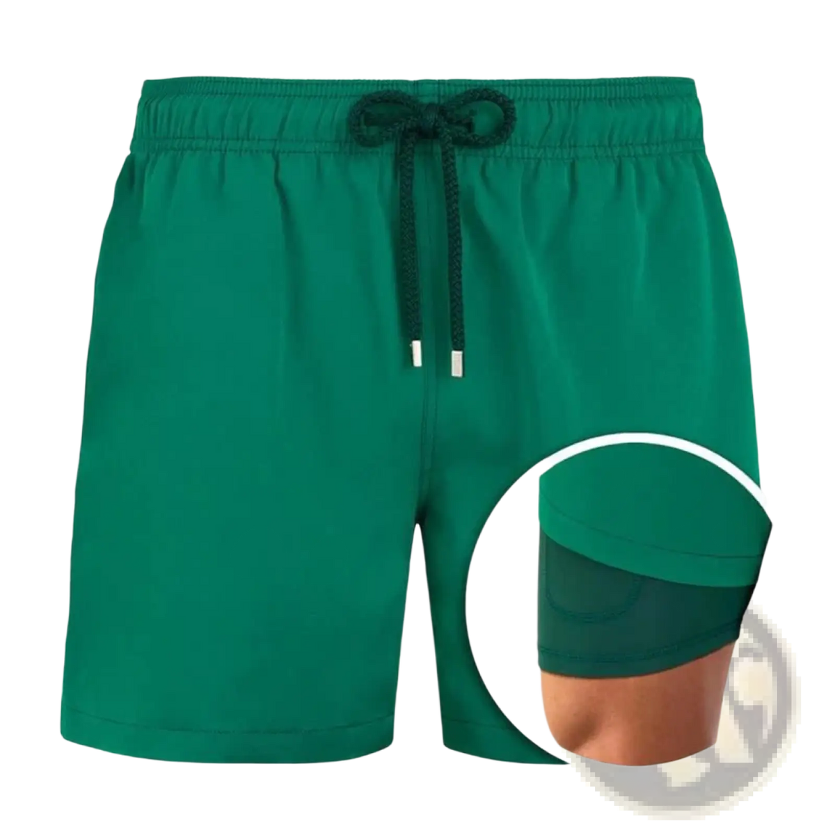 Printed men beach shorts summer swim trunks in green with matching drawstring waistband and inner mesh lining for comfort