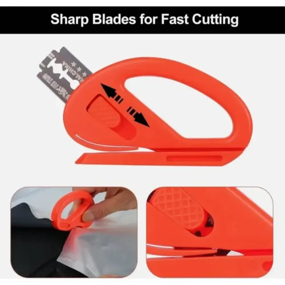 Bright orange plastic razor blade cutter with safety mechanism and textured grip for professional window tint and car wrap installation kit