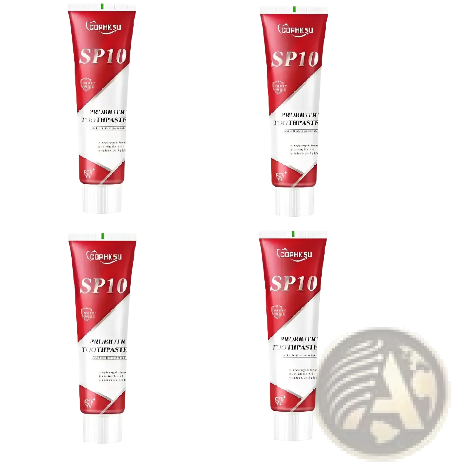 Red and white tube of gopksu sp10 probiotic toothpaste for deep cleaning and fresh breath