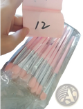 Professional 12 pcs pink eye shadow makeup brush set with silver ferrules and soft rounded bristles for precise application