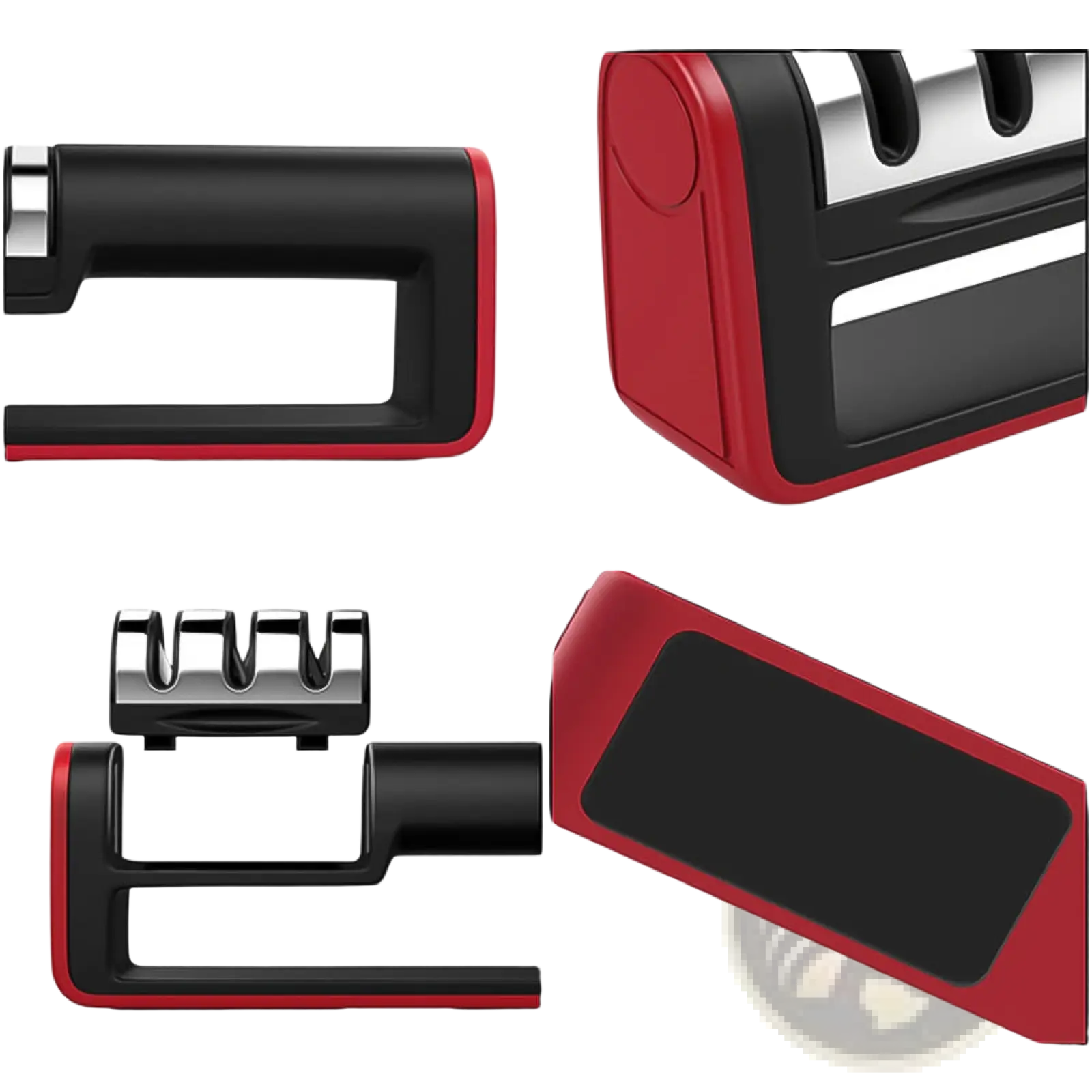 Professional 3 stage diamond knife sharpener tool with red and black detachable ergonomic handle and stainless steel slots