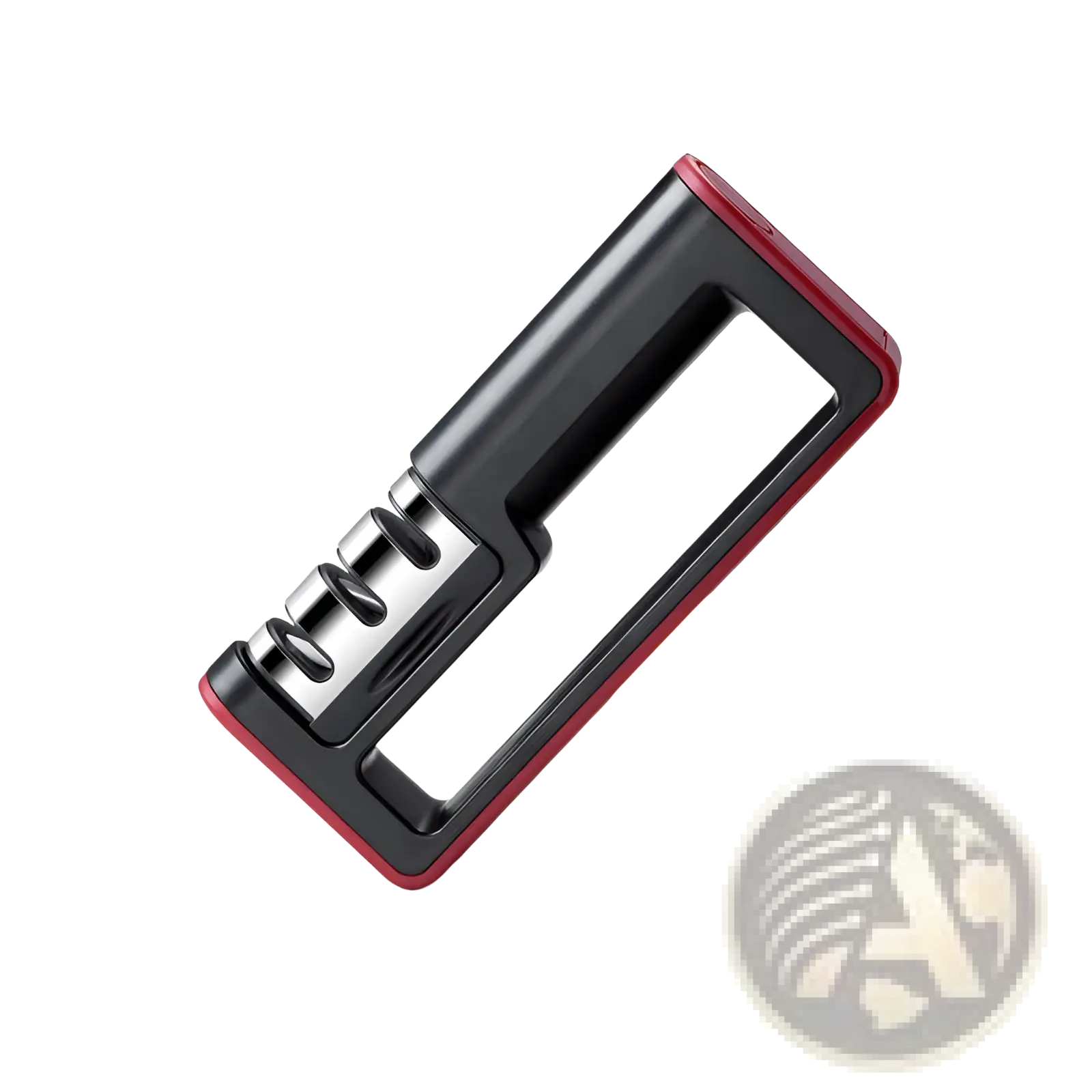 Professional 3 stage diamond knife sharpener tool handheld in black and red with polished stainless steel sharpening stages