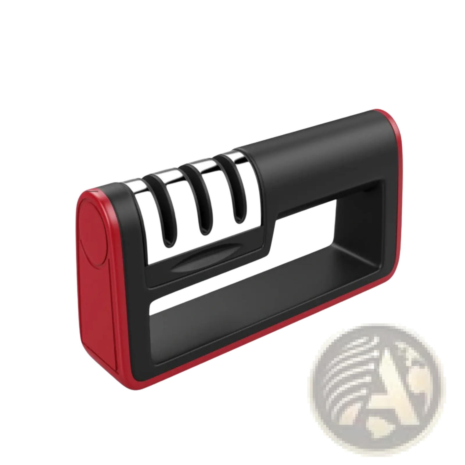 Professional 3 stage diamond knife sharpener with three stainless steel sharpening slots in red and black handheld design