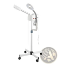 Professional facial steamer with white adjustable gooseneck arm, 3x magnifying lamp, and dual-function misting nozzle