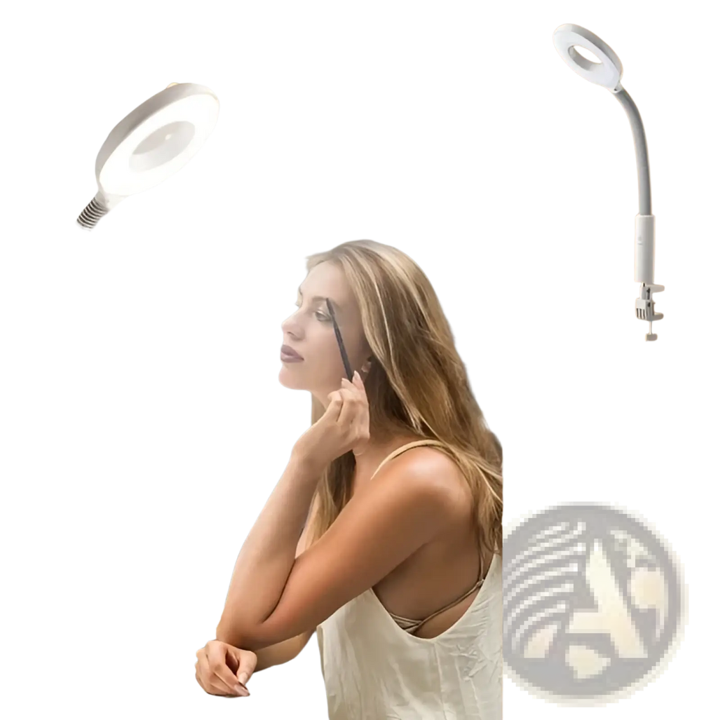 White flexible gooseneck magnifying lamp with adjustable ring light and clamp base for professional facial steamer use