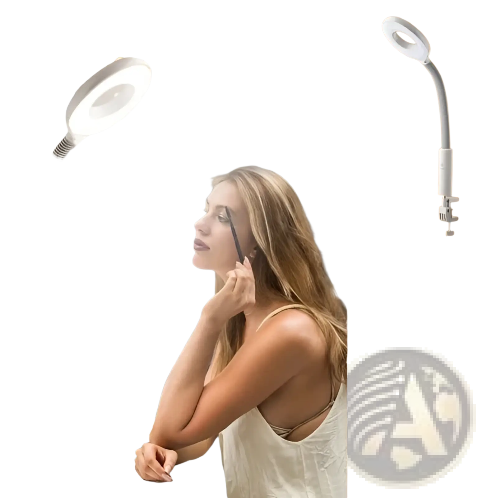 White flexible gooseneck magnifying lamp with adjustable ring light and clamp base for professional facial steamer use