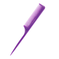 Professional hairdressing purple plastic comb with fine evenly spaced teeth and pointed tip for styling and precision