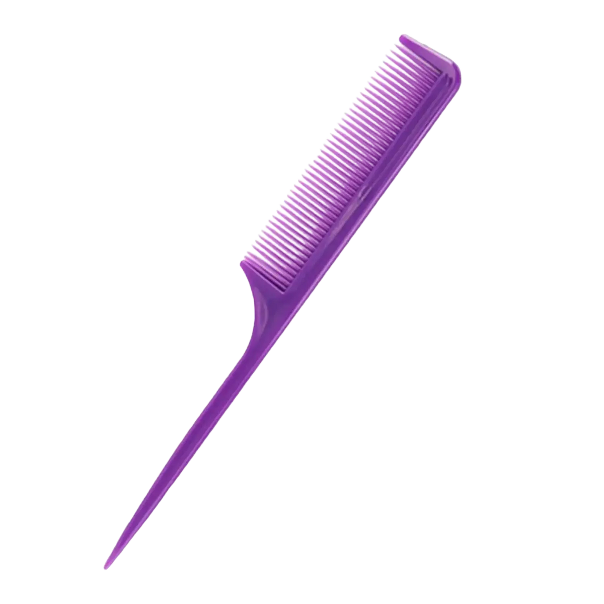 Professional hairdressing purple plastic comb with fine evenly spaced teeth and pointed tip for styling and precision