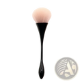 Professional makeup brush with black handle and soft light pink synthetic bristles for flawless powder application