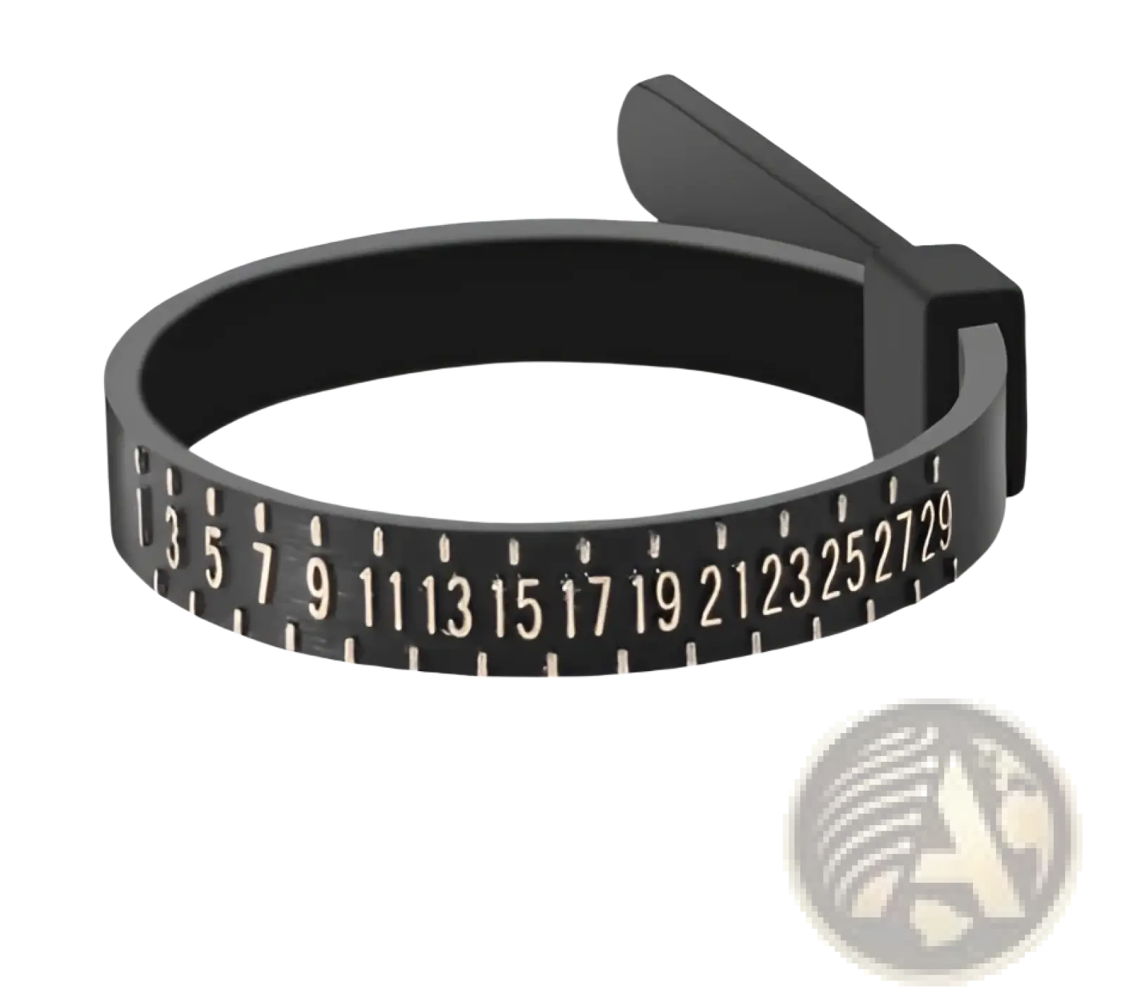 Professional multi scale ring and bracelet sizer gauge tool with black rubber measuring tape and white numerical markings